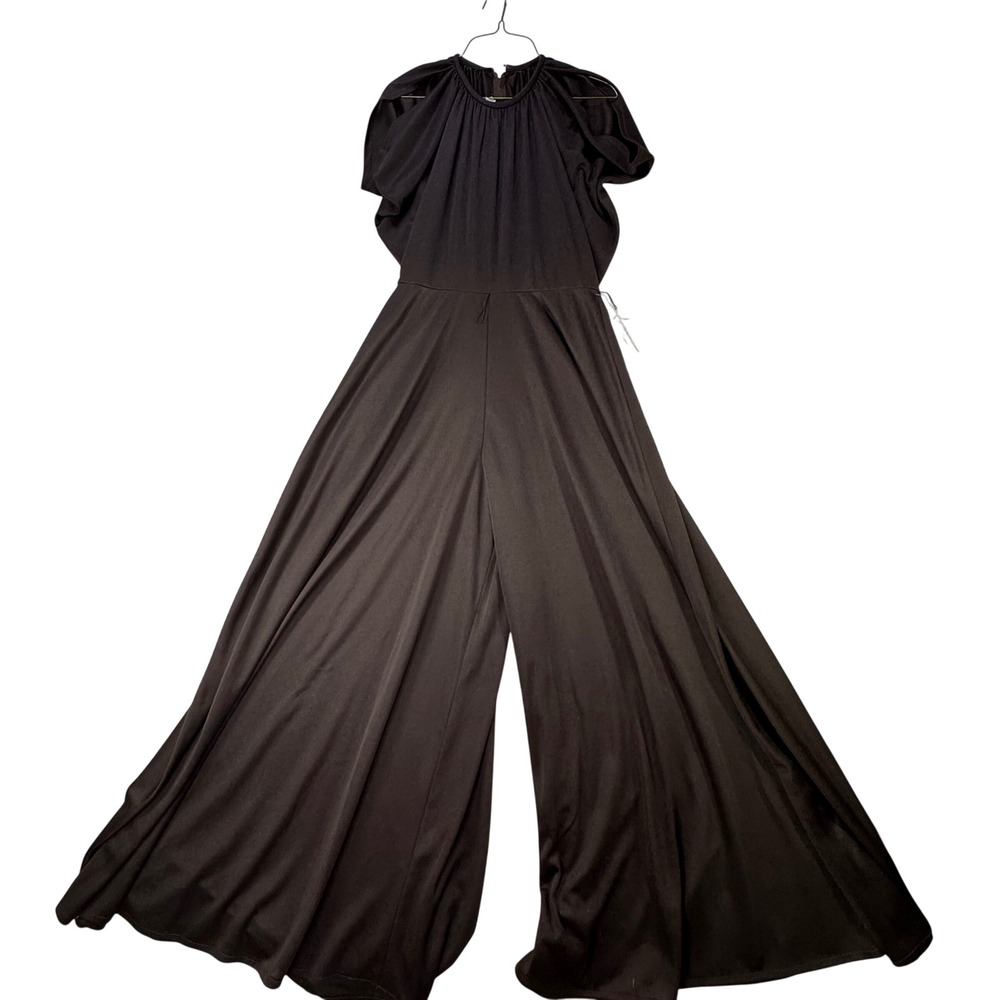 Vintage 1970's Jumpsuit Womens 11/12 Brown NWT Cold Shoulder Wide Leg Disco
